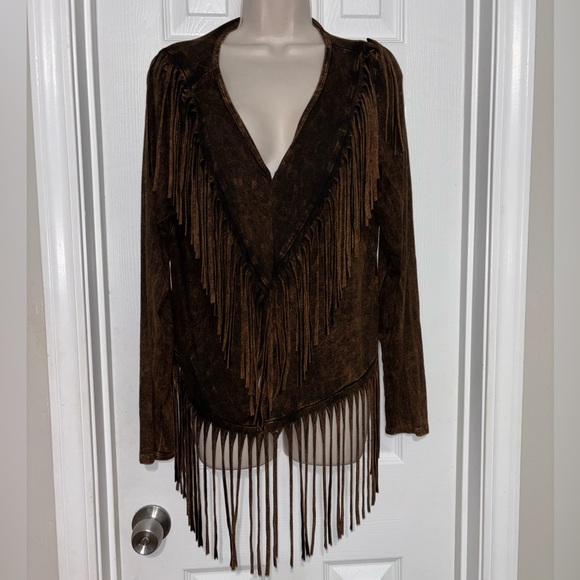 T Party Double Fringed Western Style Open Cardigan SIZE: Medium - Picture 3 of 5